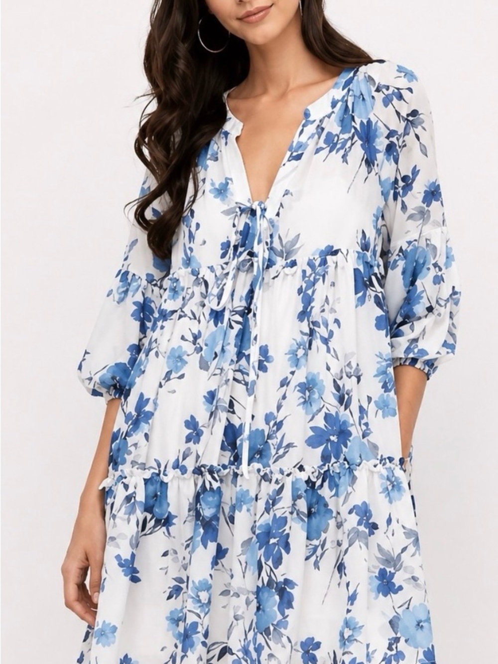 Yumi Kim White Mini Getaway Dress with Blue Floral Accents